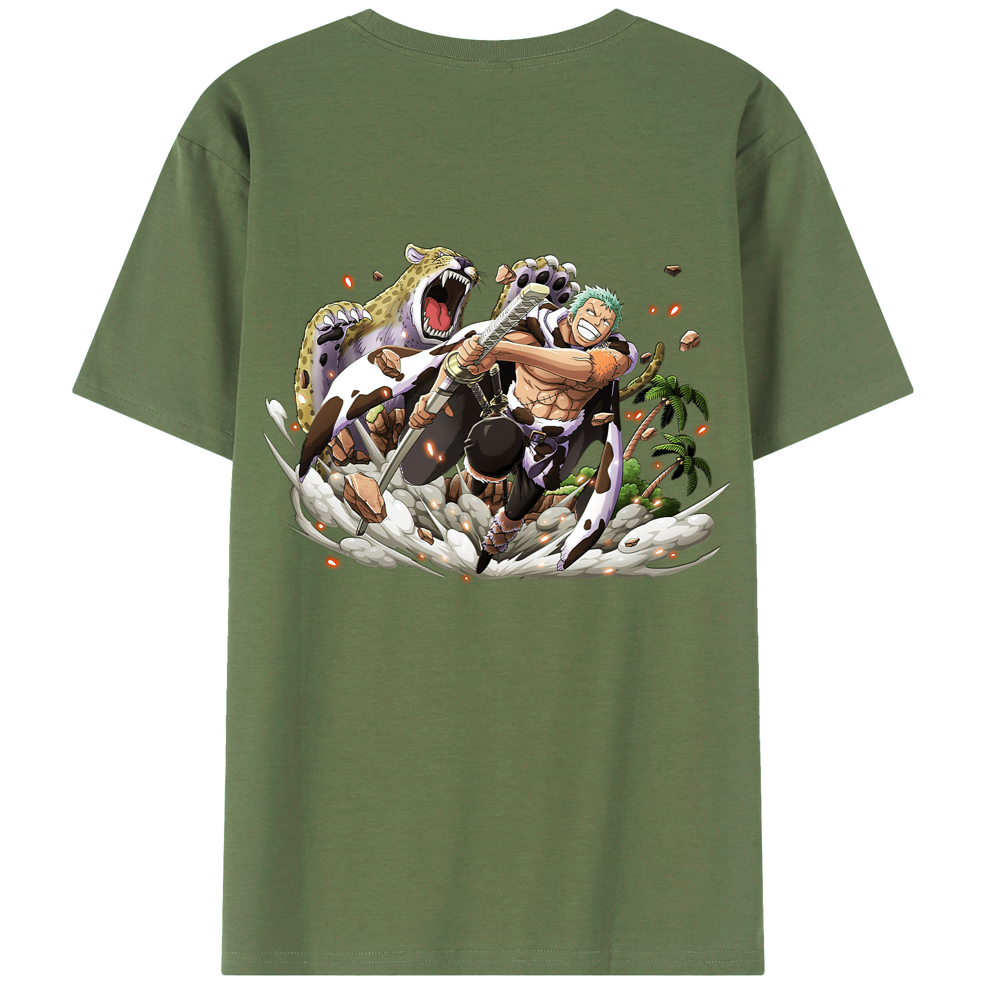 ワンピース ロロノア・ゾロ ONE PIECE Roronoa Zoro 綿100％ メンズ半袖Tシャツ（バックプリント） 通気性